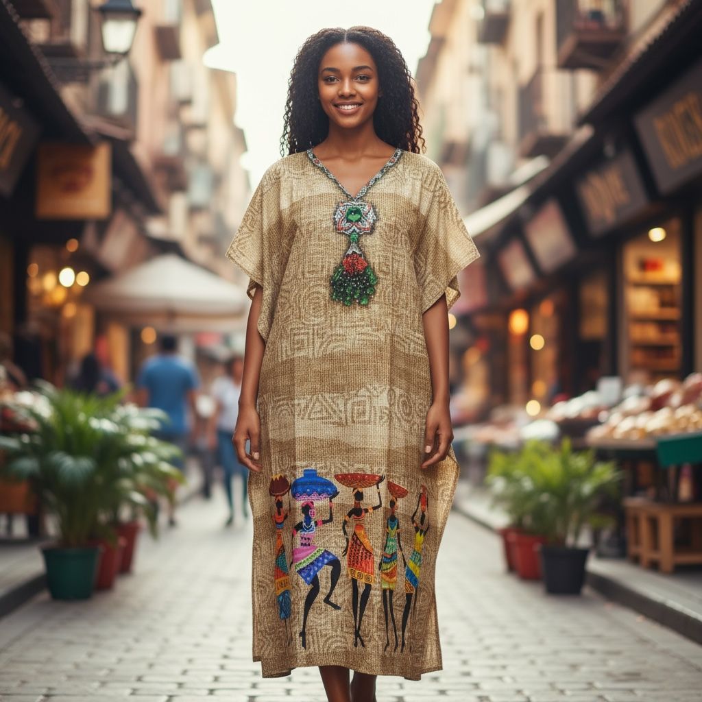 Women’s Satin Kaftan with Handcrafted Neck Work-003