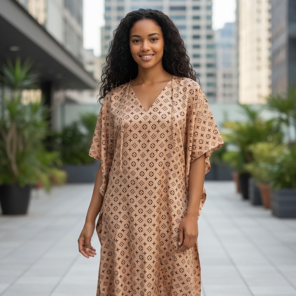 Women’s Satin Kaftan with Handcrafted Neck Work-001