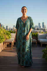 Women’s Satin Kaftan with Handcrafted Neck Work-002