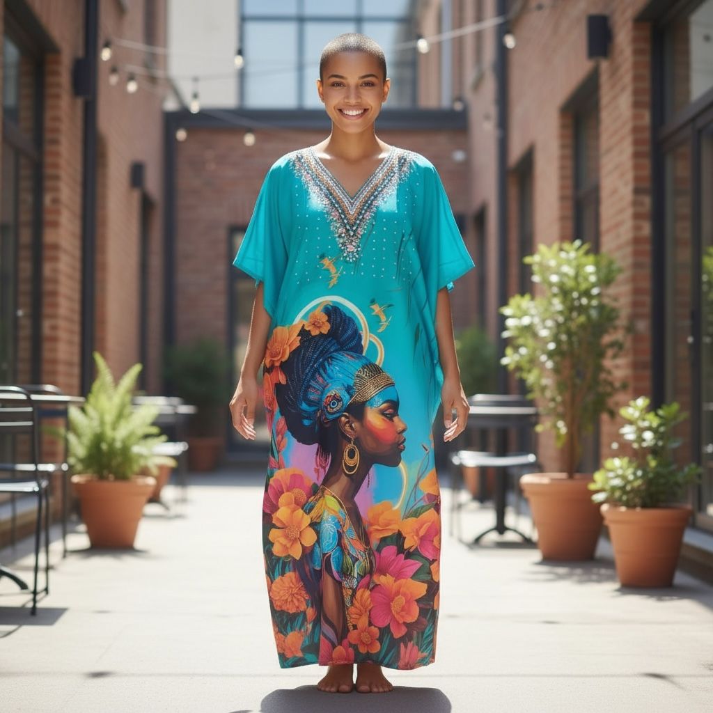 Women’s Satin Kaftan with Handcrafted Neck Work-007