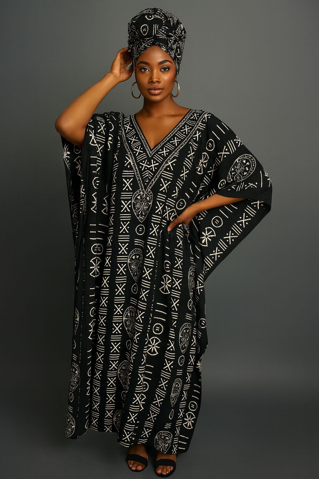 Women’s Satin Kaftan with Handcrafted Neck Work-008