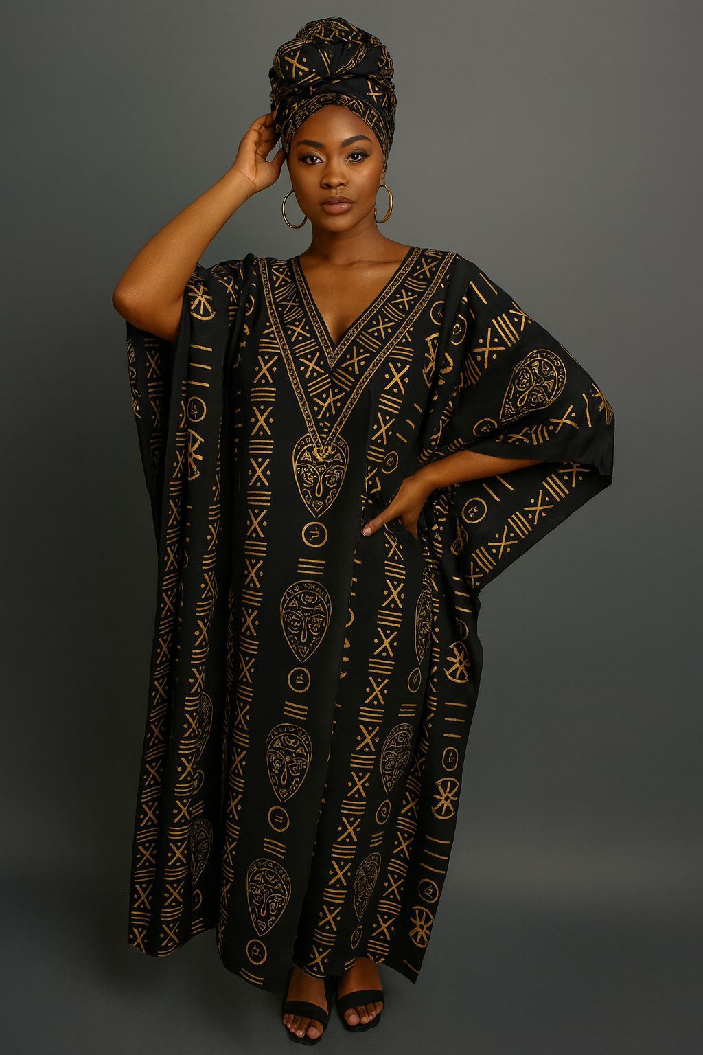 Women’s Satin Kaftan with Handcrafted Neck Work-009