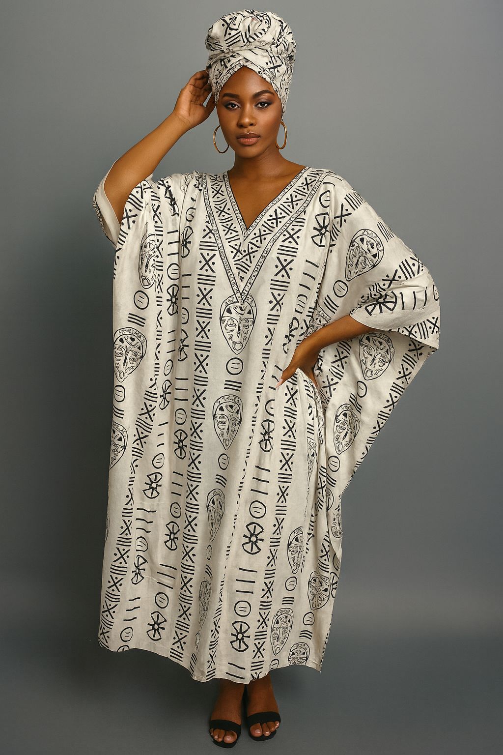 Women’s Satin Kaftan with Handcrafted Neck Work-010