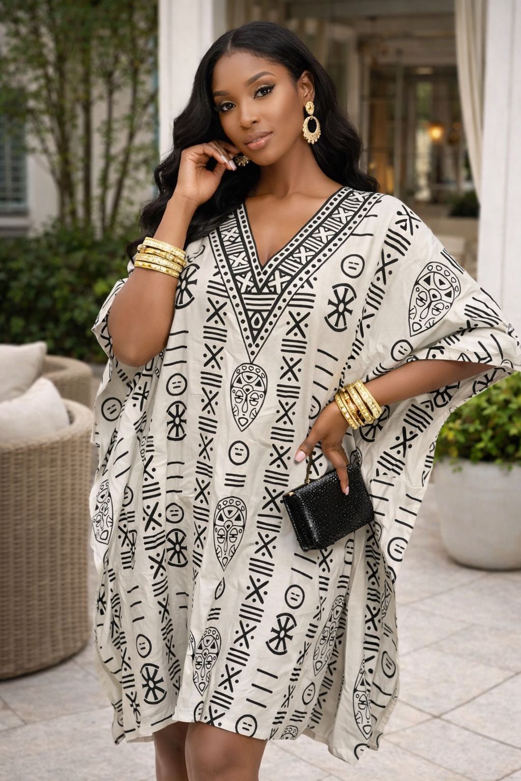 Women’s Satin Kaftan with Handcrafted Neck Work-011