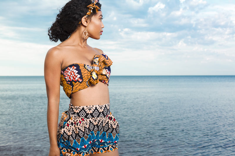 African store print swimsuits