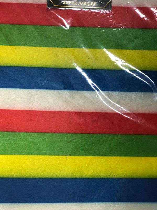 African Print Fabric Sego Headtie bright stripes of yellow greena blue and red