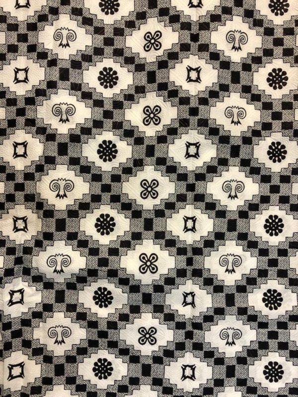 Seersucker african print fabric white and black dots and circle pattern