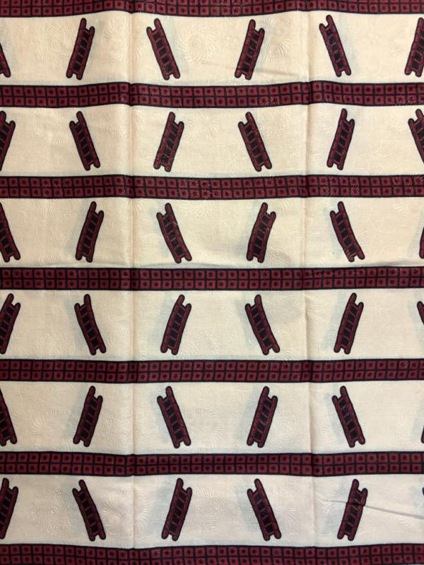 Seersucker african print fabric white with black dashes