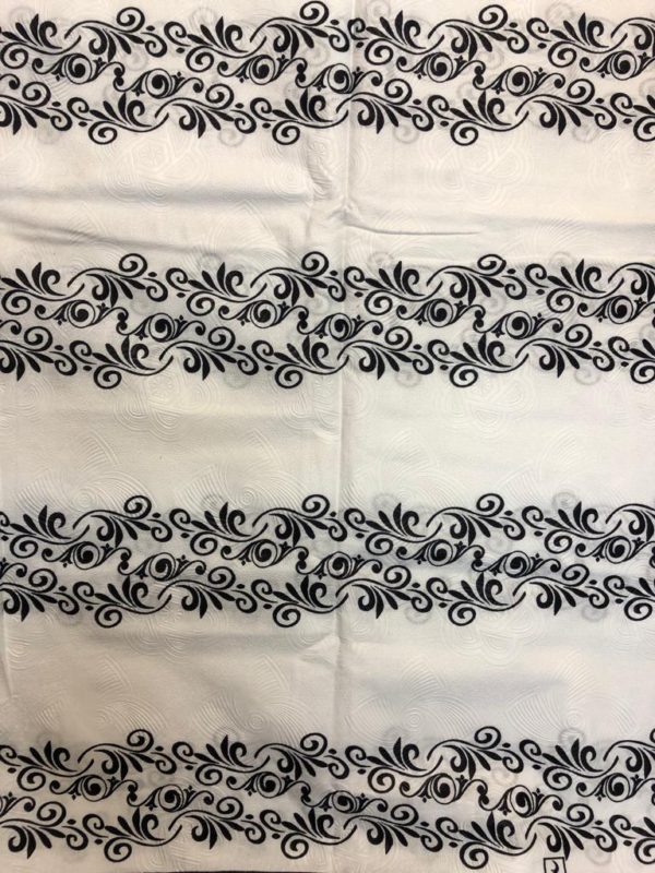 Seersucker african print fabric white with black floral strips