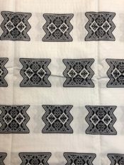 Seersucker african print fabric white with black patterns