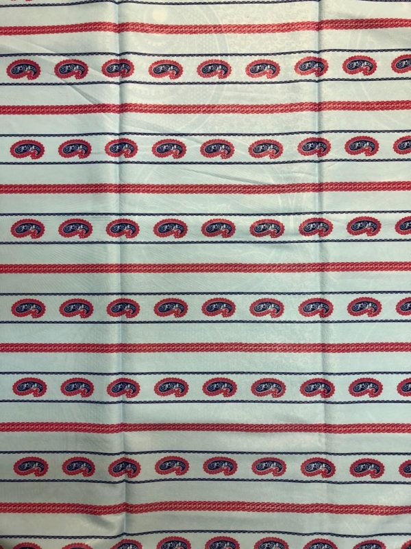 Seersucker african print fabric white with red lines and small red pattern