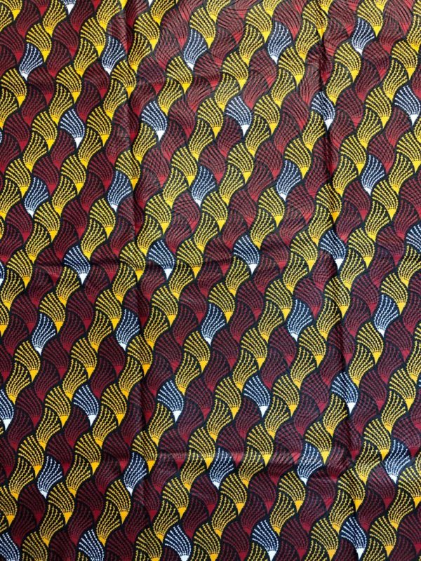 100% Polyester African Print Fabric multi colored pattern with olive red and blue weave pattern