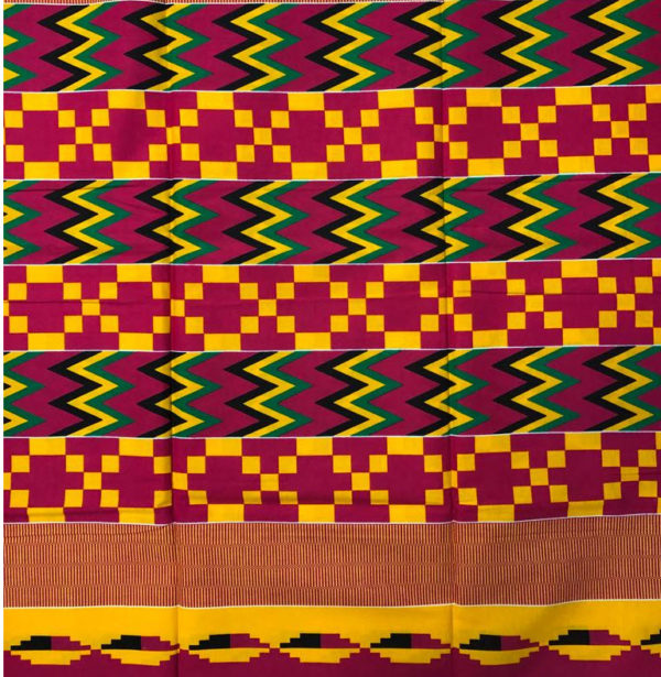 african kente print fabric with magenta and yellow traditional design