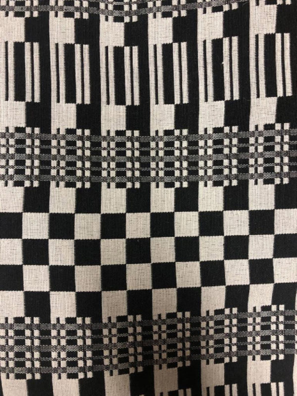 100% Cotton woven kente print fabric in black and white