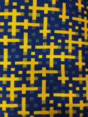 100% Cotton woven kente print fabric in rblue with yellow line designs
