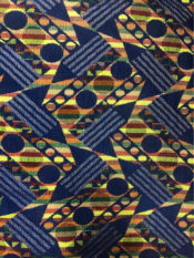 100% cotton woven kente print in blue with multi colored background pattern