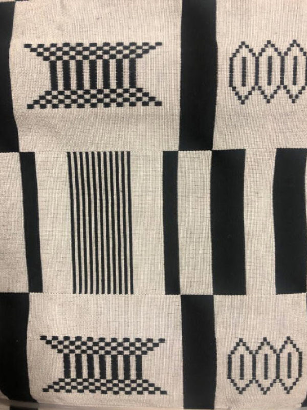 100% cotton woven kente print in off white and black