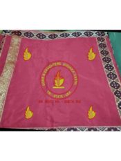 100% Cotton Introica George Nigerian uniform in bright pink with a pattern border and a flame center design