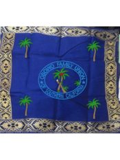 100% Cotton Introica George Nigerian uniform in royal blue with a pattern border and a palm tree center design