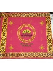 100% Cotton Introica George Nigerian uniform in bright pink with a embroidered pattern border and a cross and flame design